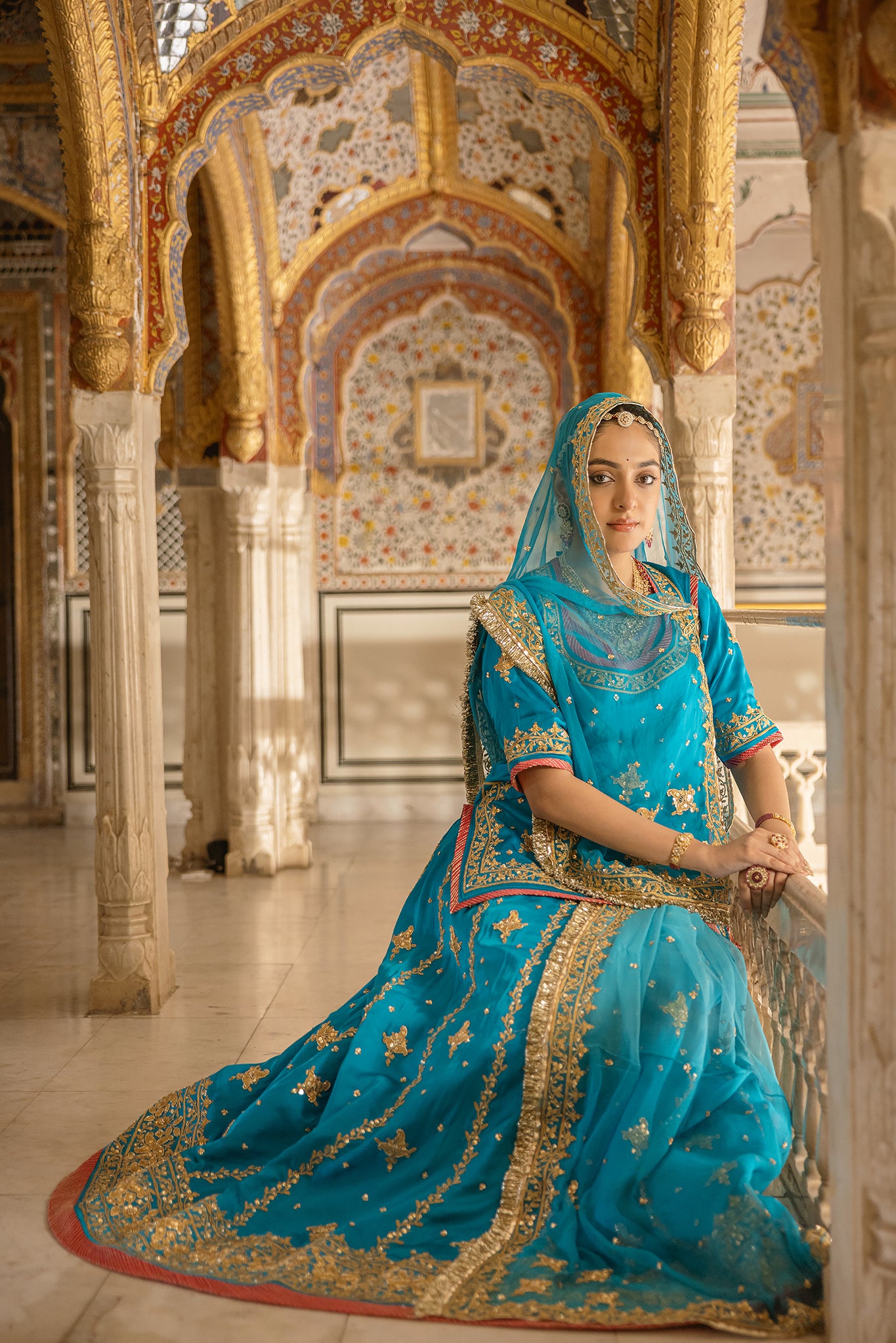 Firozi Bamber Satin Dori Salma Tari Handwork  Poshak (Unstitched)