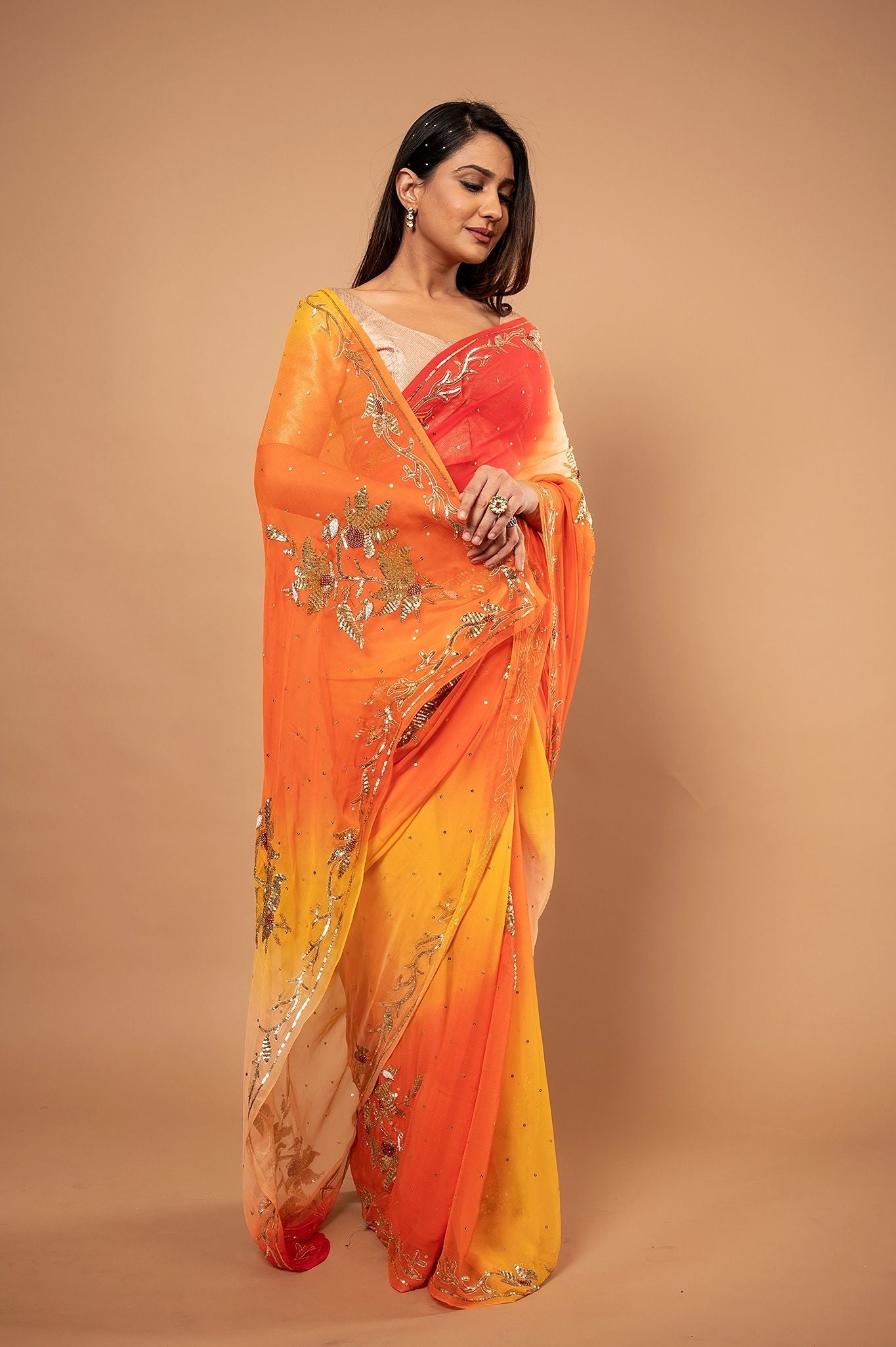 Buy Chiffon Patch Work Sarees Online for Women in USA