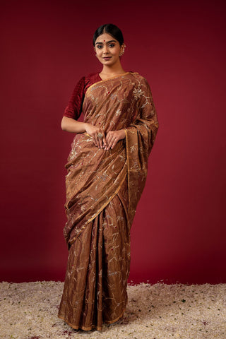 Handloom Tissue Rust Saree