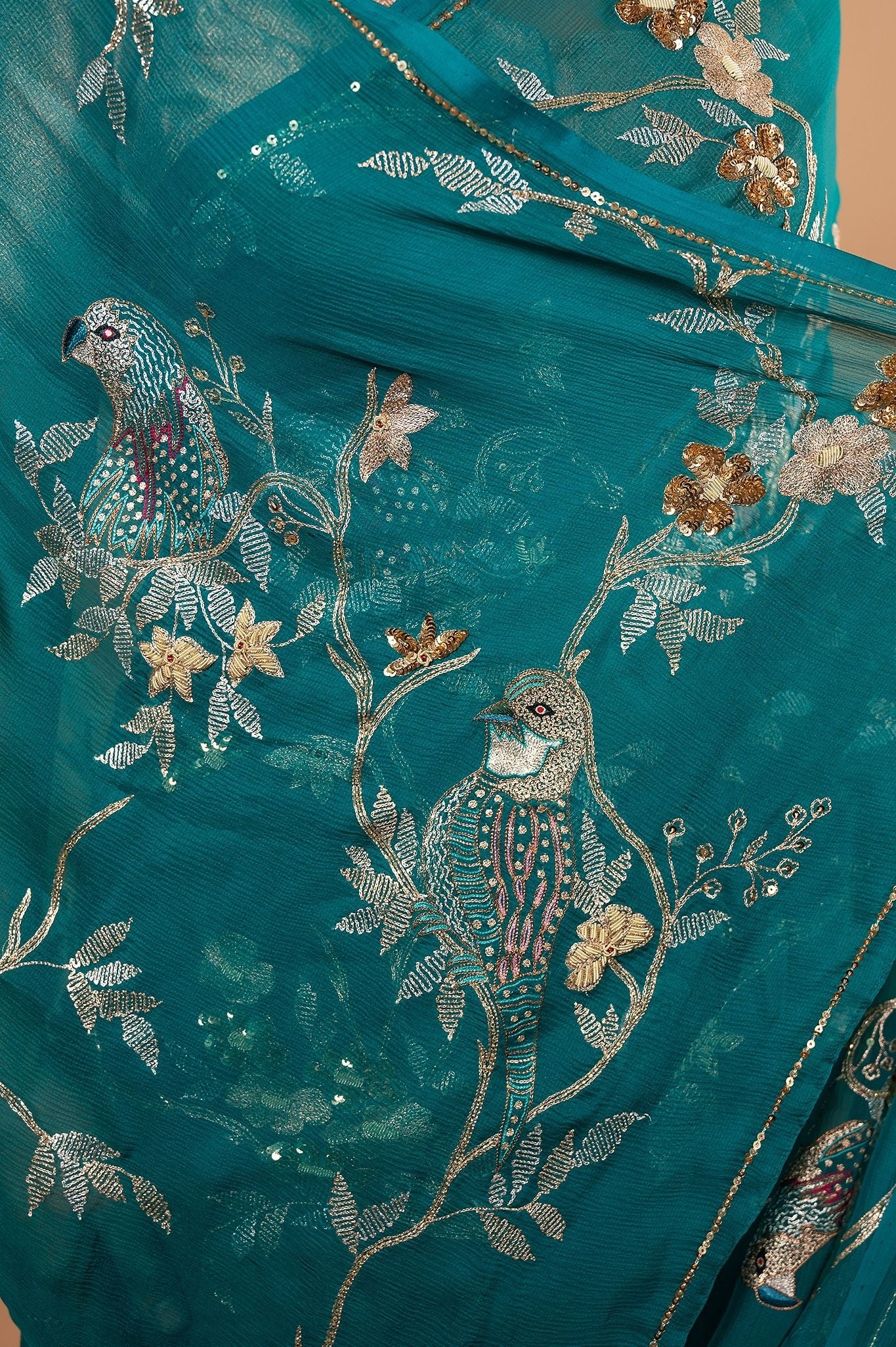 Pure Chiffon Aari Heavy Work Saree