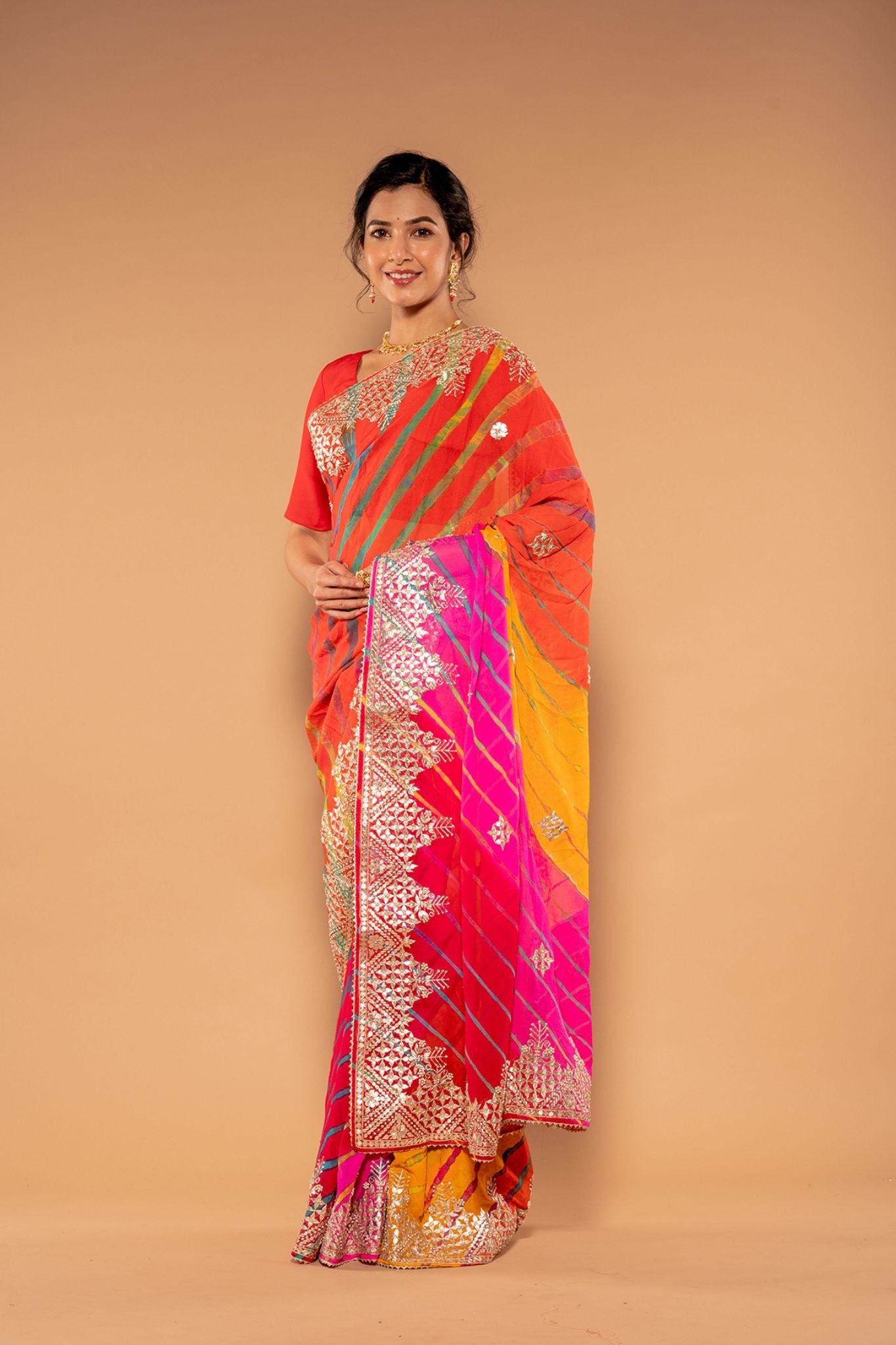 Aari Resham & Zardosi Pink Gorgette Saree