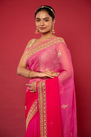 Pink Ombre Gotapatti work Saree