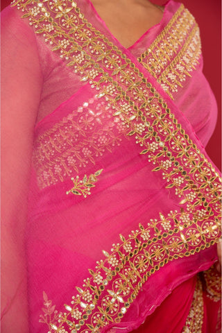 Pink Ombre Gotapatti work Saree