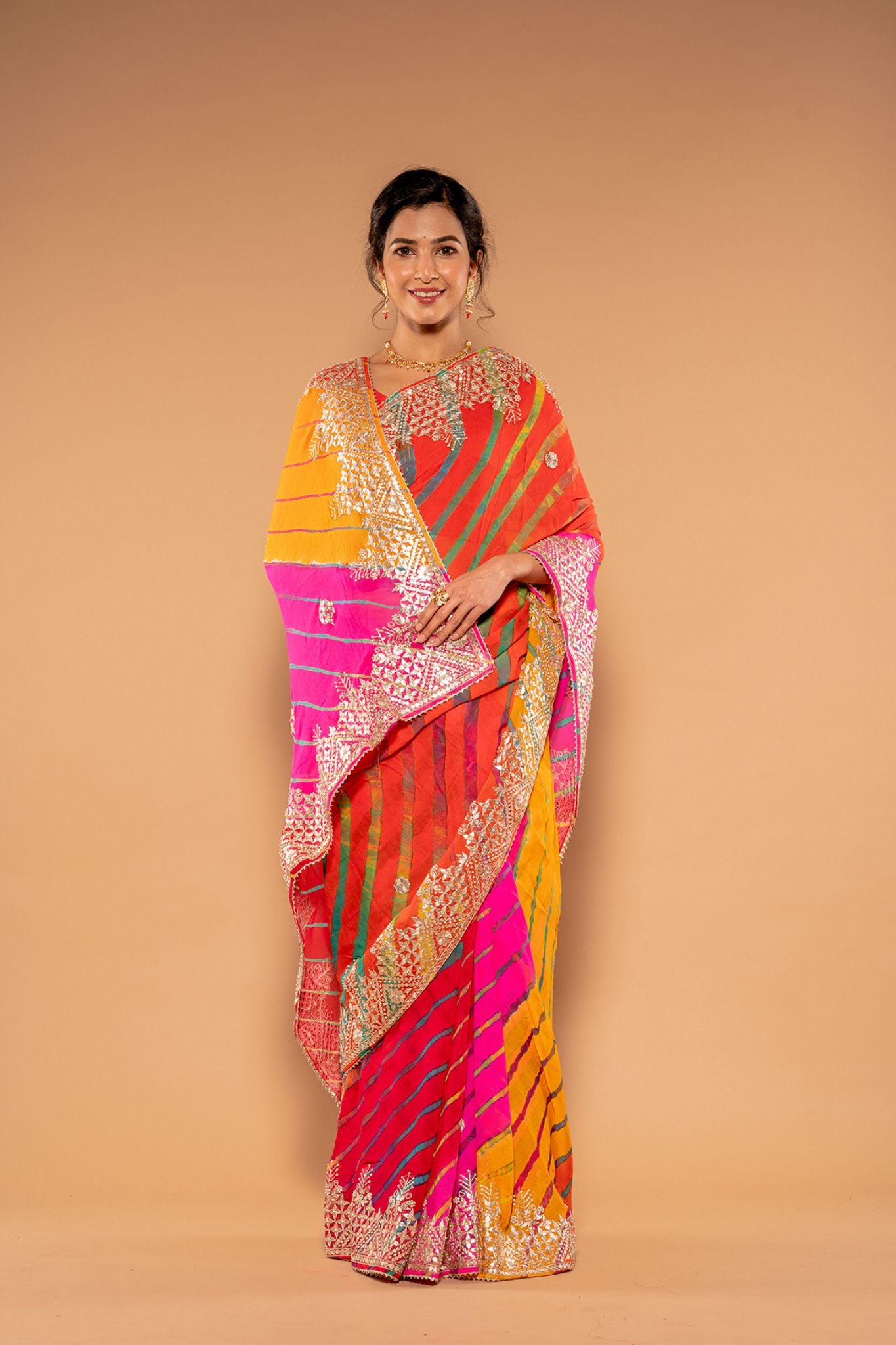 Gota Patti Border Buti Lheriya Pure Gorgette Saree