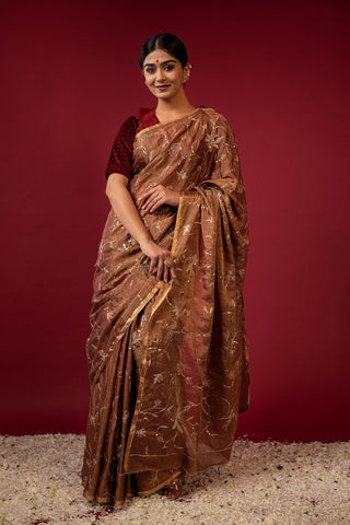 Handloom Tissue Rust Saree