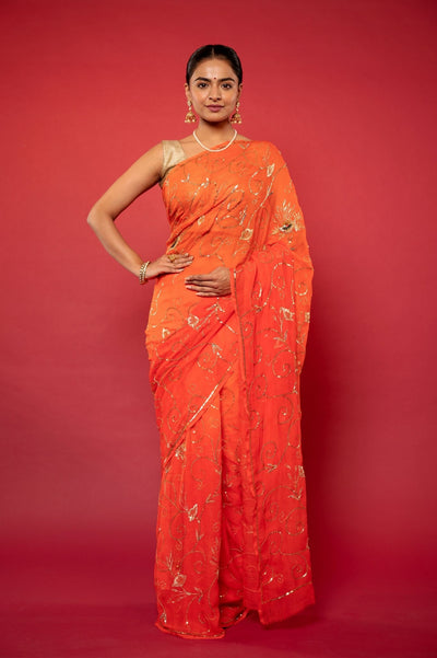 Orange Pure Chiffon Saree