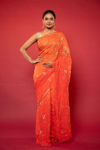 Orange Pure Chiffon Saree