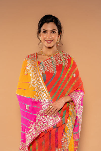 Gota Patti Border Buti Lheriya Pure Gorgette Saree