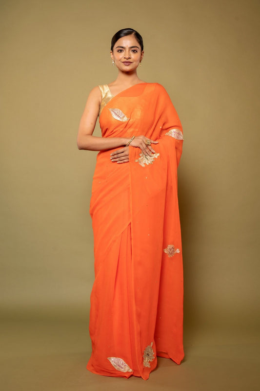 Tangerine Orange Real Chanderi Saree