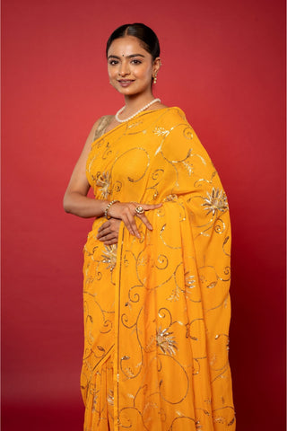 Basant Yellow Pure Chiffon Saree