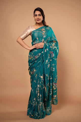 Pure Chiffon Aari Heavy Work Saree