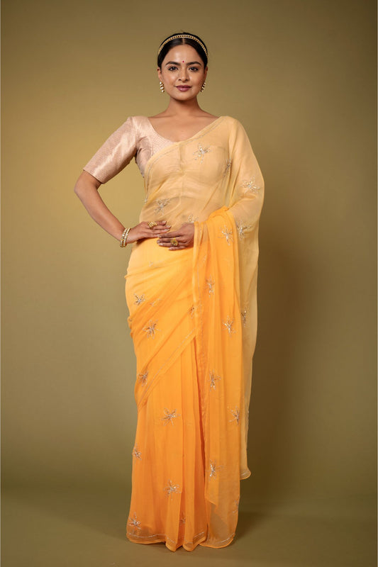 Yellow Chiffon Saree