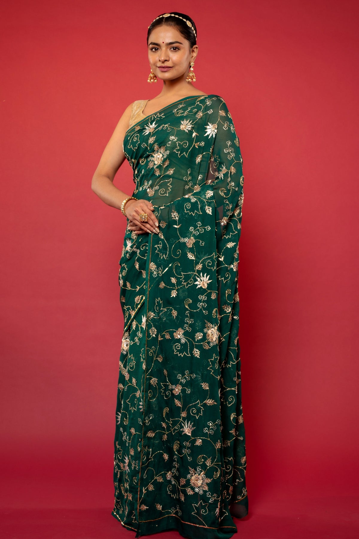 Green Pure Chiffon Saree