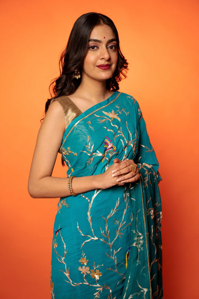 Firoza  Ombre Pure Chiffon Saree