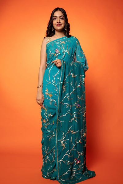 Firoza  Ombre Pure Chiffon Saree