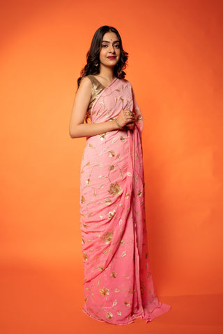 Rose Pink  Pure Chiffon Saree