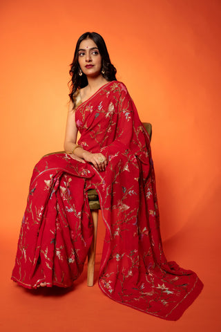 Red Pure Chiffon Saree