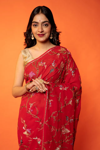 Red Pure Chiffon Saree