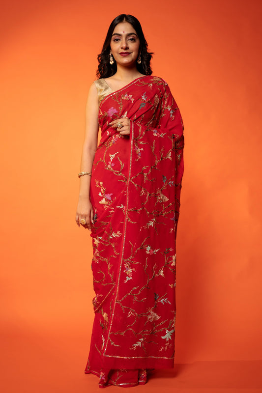 Red Pure Chiffon Saree