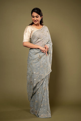 Pure Chiffon Siquin Work Saree