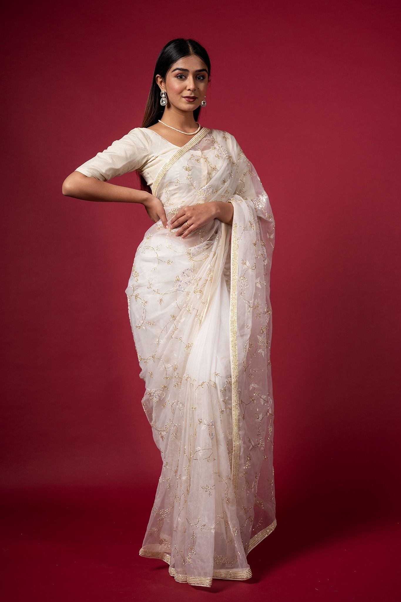 Cocktail Cream Saree