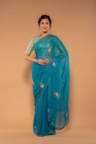 Kardana Pearl Rama Viscose Chiffon Saree