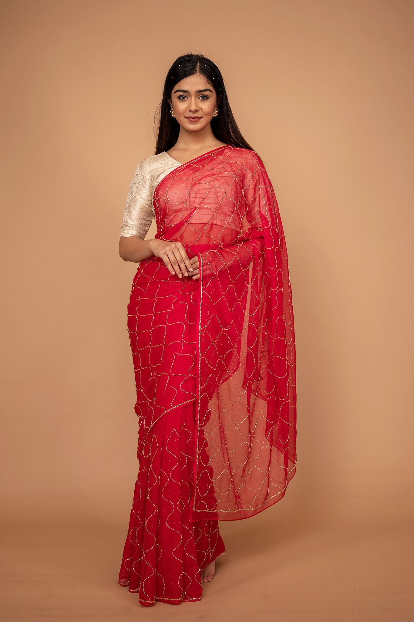 Viscose Chiffon All Over Kardhan Work Saree