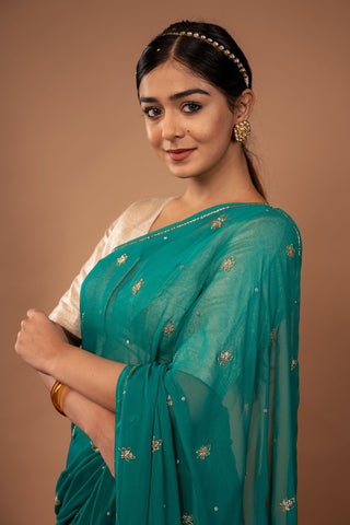 Rama Green Viscose Chiffon Karkhana Saree