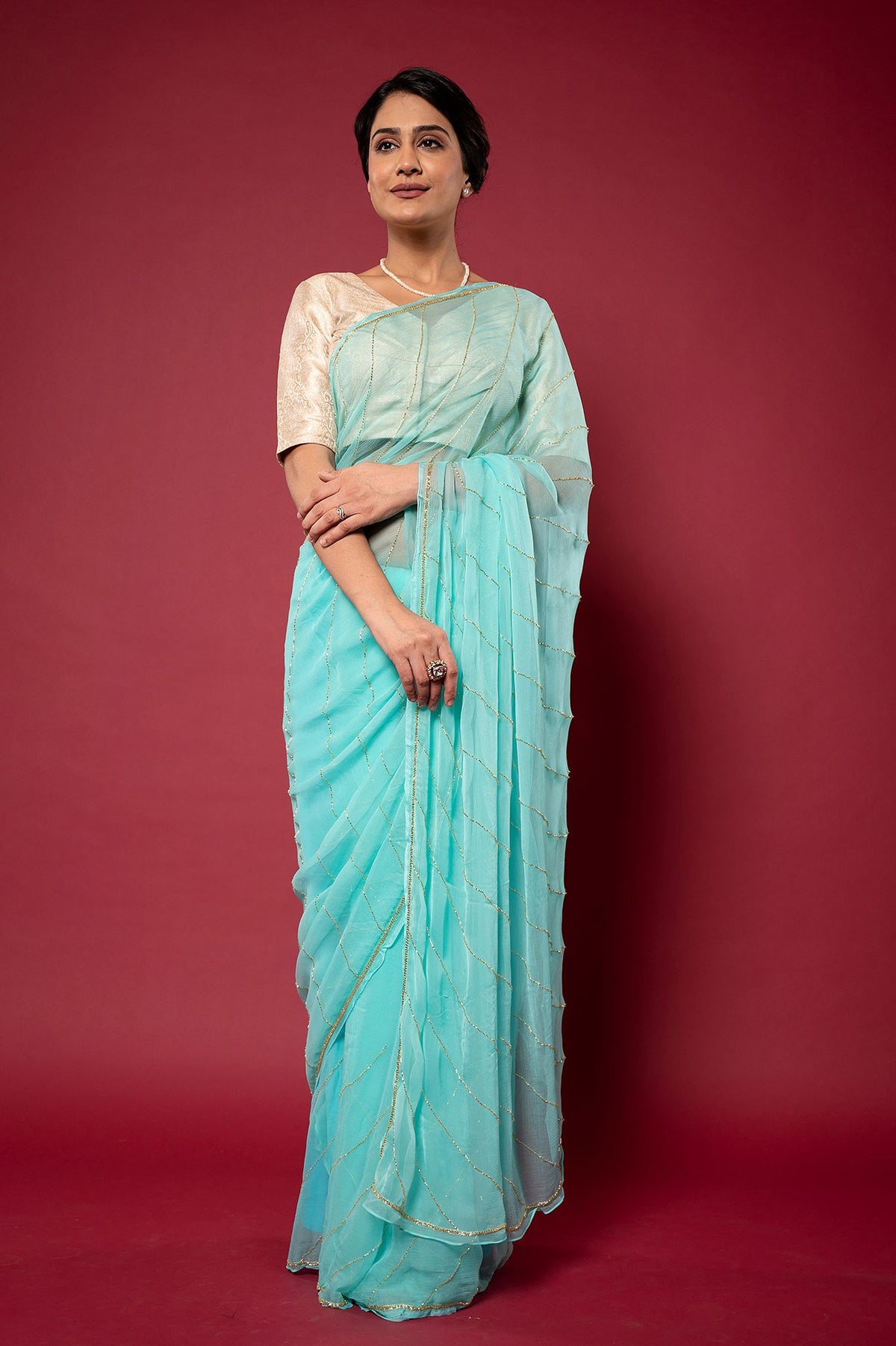 Viscose Chiffon firoza Saree