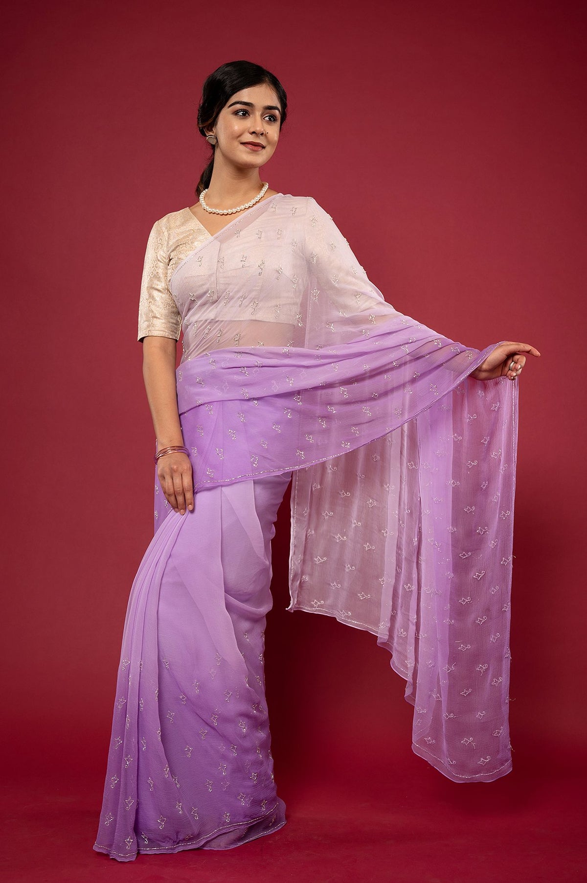 Viscose Chiffon Handwork Saree