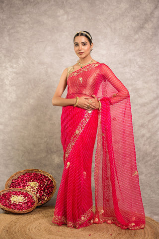 Pink Pure Georgette Lehariya Saree