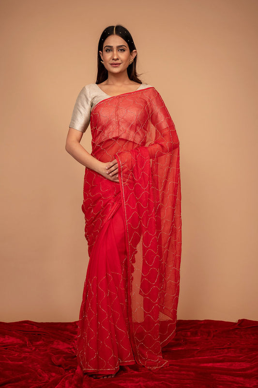 Viscose Chiffon Kardhana Work Saree