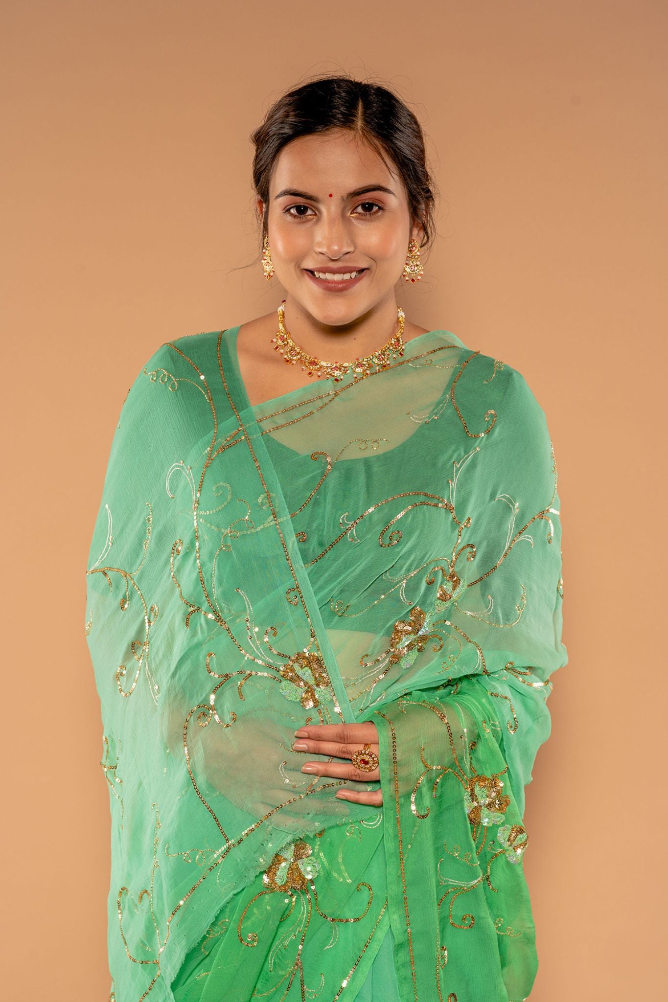 Light Green Nylon Chiffon Silk Saree With Zari Weaving With Blouse - bahuji  - 4079784