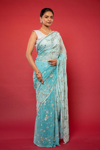 Two Tone Sky Pure Chiffon Saree