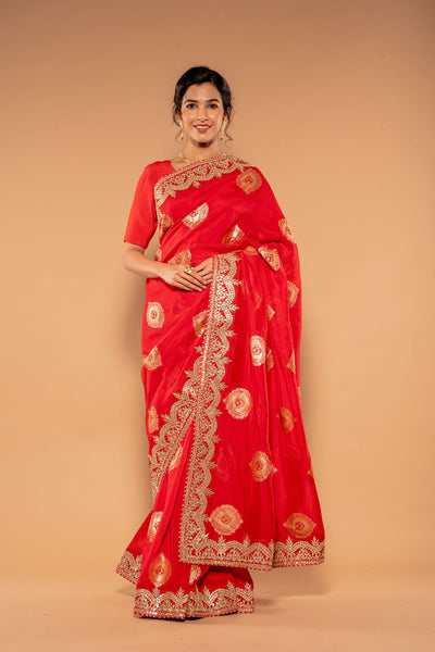 Gota Patti Red Organza Saree