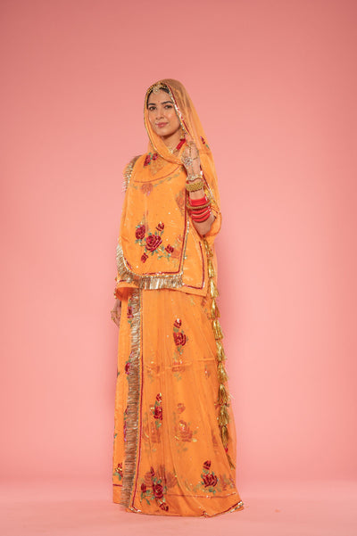 Multi Color Sequins Orange Rajputi Poshak