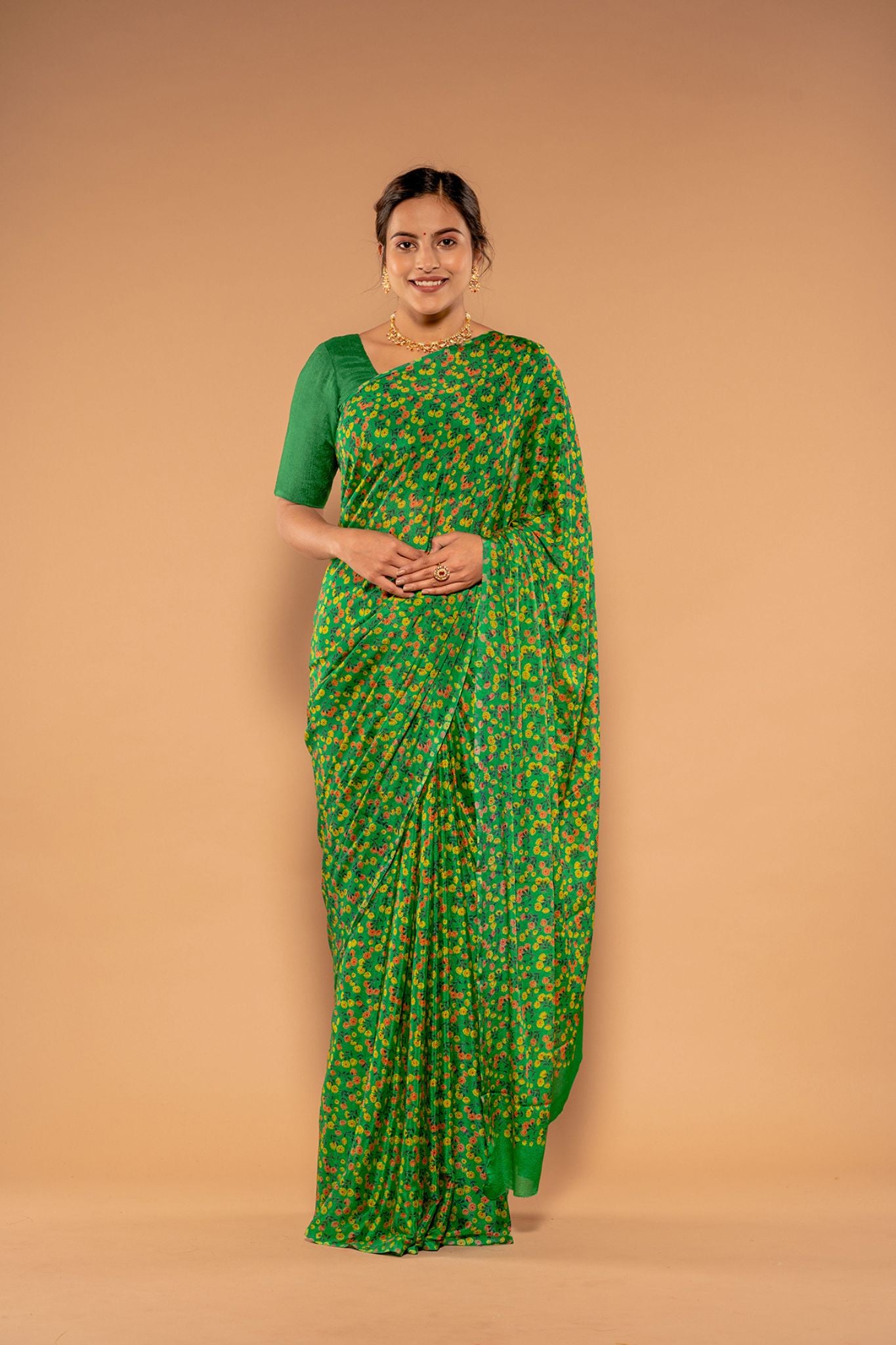 Printed Green Viscose Chiffon Saree