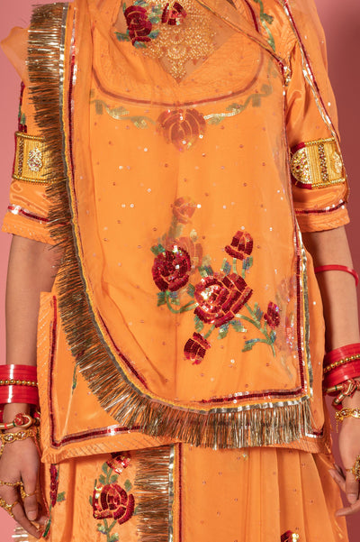 Multi Color Sequins Orange Rajputi Poshak