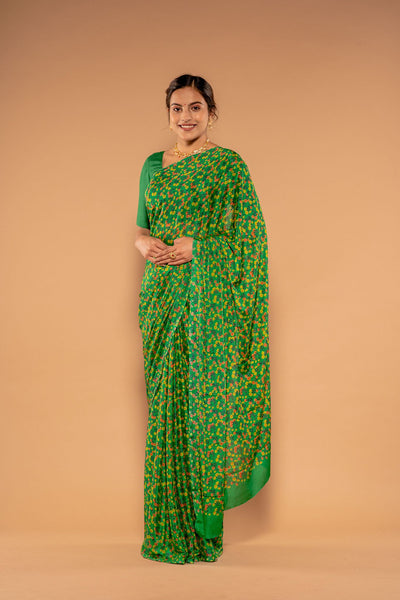 Printed Green Viscose Chiffon Saree
