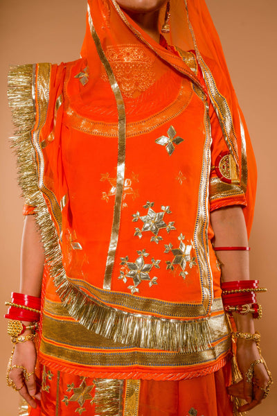 Laffa Dhora And Gota Orange Rajputi Poshak