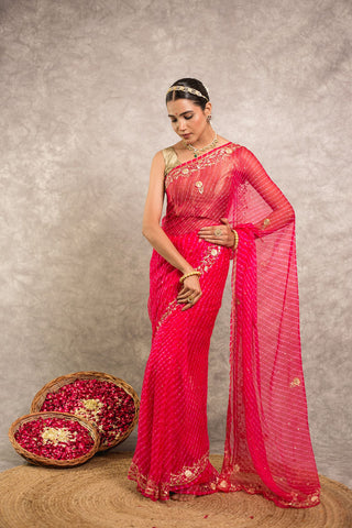 Pink Pure Georgette Lehariya Saree