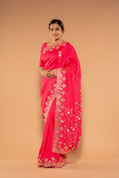 Gota Patti Kundan Border Buti Rani Dola Silk Saree