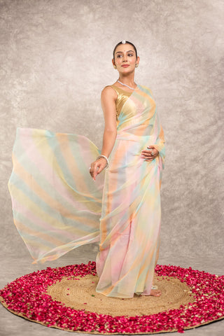 Multi coloured Pure Georgette Lehariya Saree