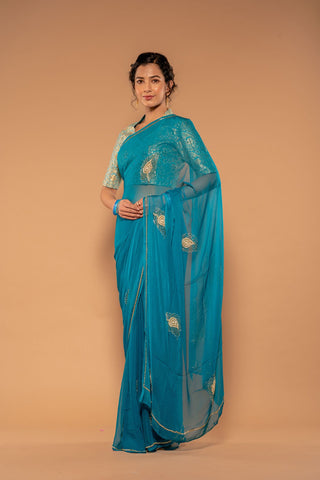 Kardana Pearl Rama Viscose Chiffon Saree