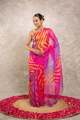 Multi coloured Pure Georgette Lehariya Saree