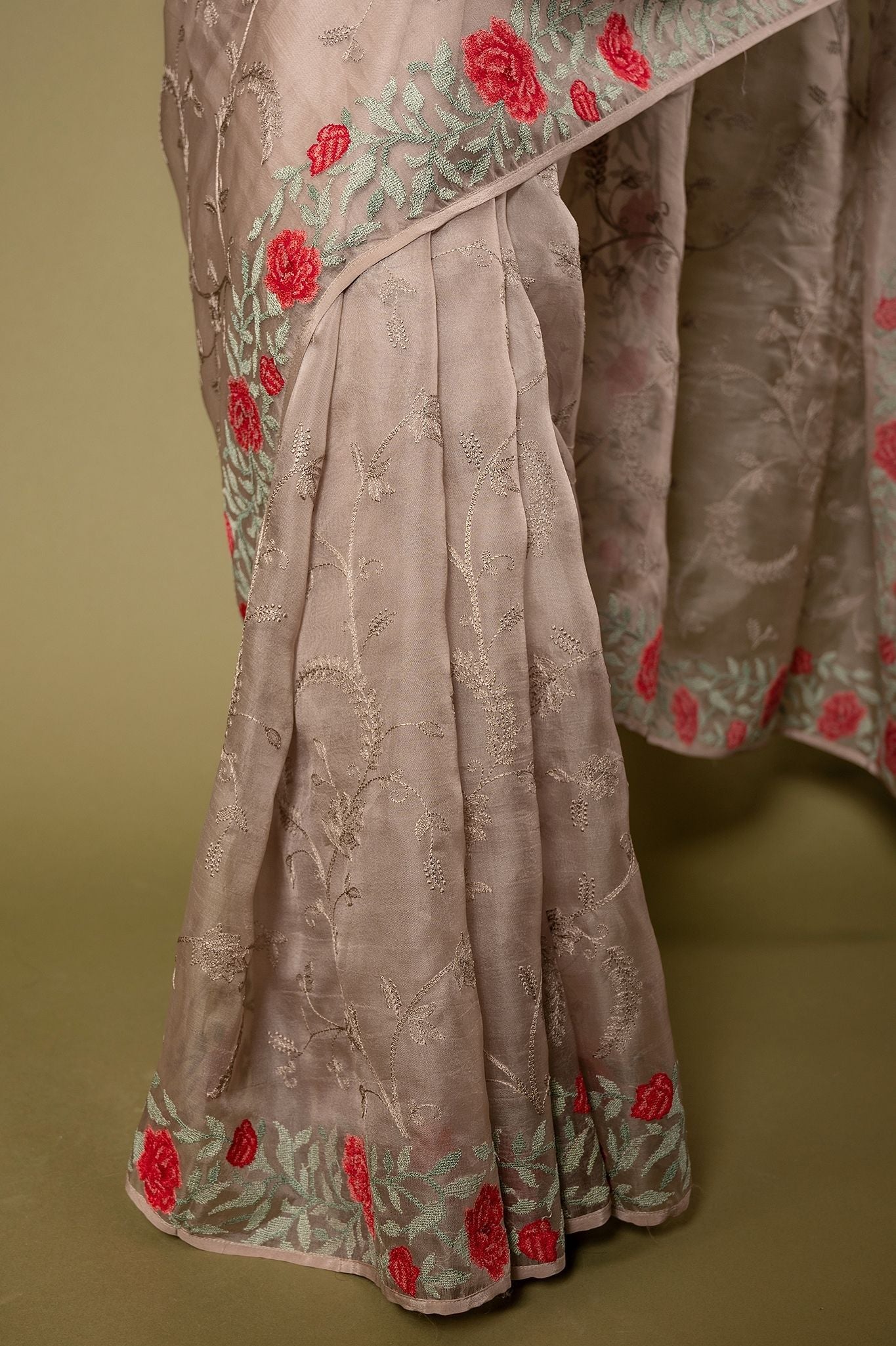 Grey Organza  resham border jaal handwork saree