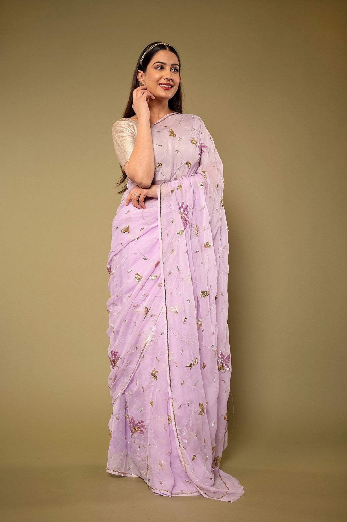 Pure Chiffon All Over Siquin Work Saree