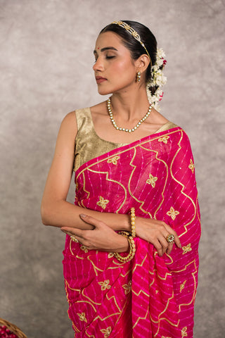 Pink Lehariya Saree