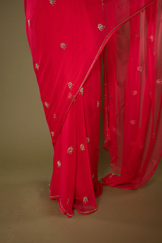 Red Viscose Chiffon Kardhana work Saree