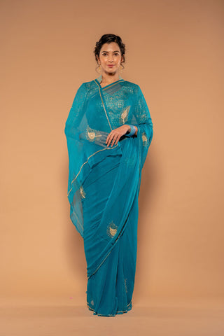 Kardana Pearl Rama Viscose Chiffon Saree